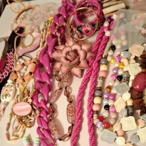 Huge Lot 38 PINK Themed Fashion Jewelry Barbie PUNK Mall Goth Bubble Gum Colors